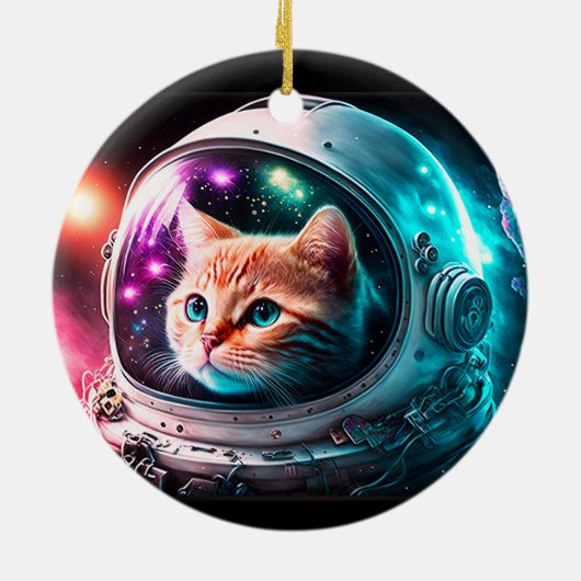 おもしろい宇宙猫宇宙飛行士子猫銀河系宇宙 セラミックオーナメント (裏面)