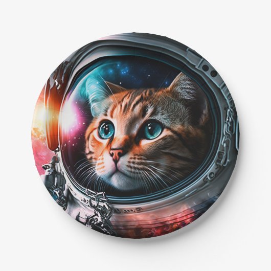 おもしろい宇宙猫宇宙飛行士子猫銀河系宇宙 ペーパープレート (正面)