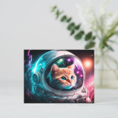 おもしろい宇宙猫宇宙飛行士子猫銀河系宇宙 ポストカード (スタンド正面)