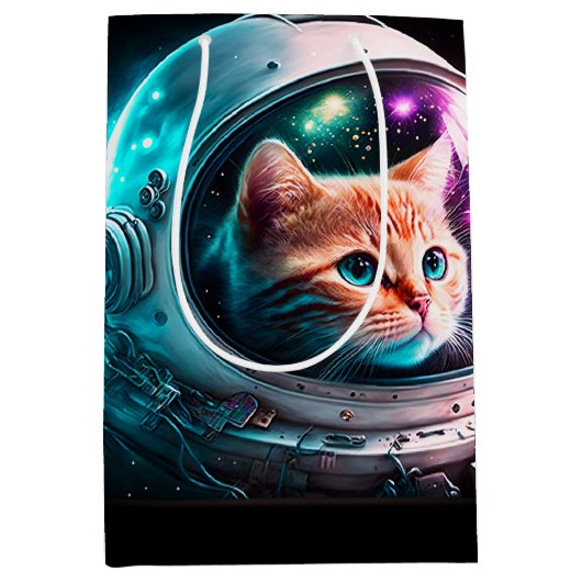 おもしろい宇宙猫宇宙飛行士子猫銀河系宇宙 ミディアムペーパーバッグ (正面)