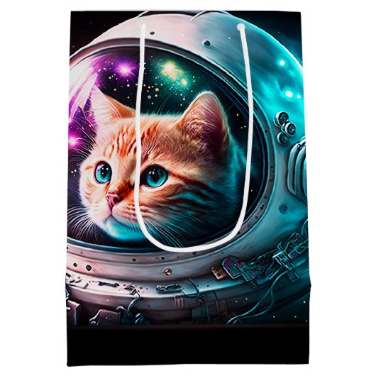 おもしろい宇宙猫宇宙飛行士子猫銀河系宇宙 ミディアムペーパーバッグ (裏面)