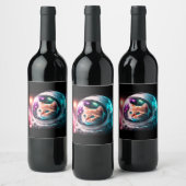 おもしろい宇宙猫宇宙飛行士子猫銀河系宇宙 ワインラベル (ボトル)