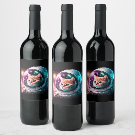 おもしろい宇宙猫宇宙飛行士子猫銀河系宇宙 ワインラベル (ボトル)