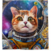 おもしろい宇宙猫宇宙飛行士 シャワーカーテン (正面)