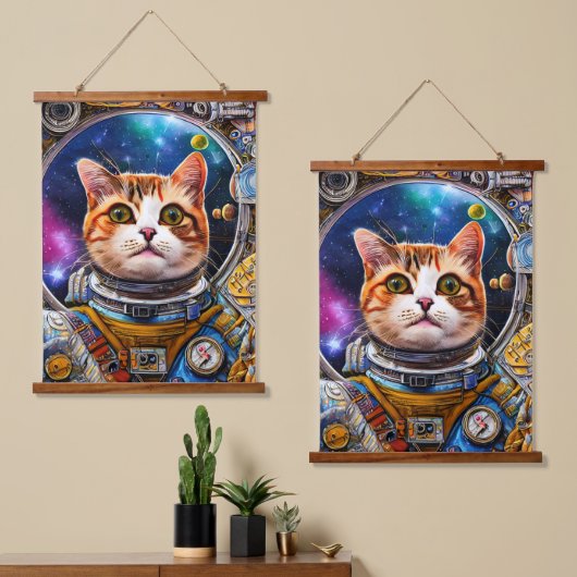 おもしろい宇宙猫宇宙飛行士 吊り下げ型タペストリー (非対称)