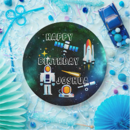 おもしろい宇宙飛行士コラージュ誕生日 パーソナライズされた ペーパープレート