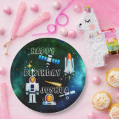 おもしろい宇宙飛行士コラージュ誕生日 パーソナライズされた ペーパープレート (パーティー)