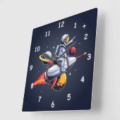 おもしろい宇宙飛行士飛んでいるスルー宇宙イラストレーション スクエア壁時計 (傾斜)