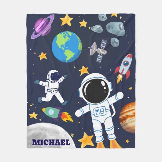 おもしろい宇宙飛行士、かわいいキッズファースト誕生日 フリースブランケット (正面)