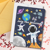 おもしろい宇宙飛行士、かわいいキッズファースト誕生日 招待状