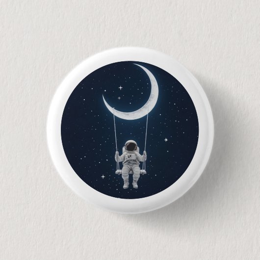 おもしろい宇宙 – 宇宙飛行士の月の揺れ 缶バッジ (正面)