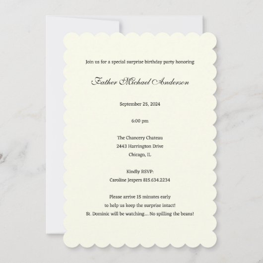 おもしろい宗教聖ドミニク驚きのパーティーイベント 招待状 (裏面)