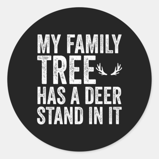 おもしろい家の木に鹿が立っているハンターh ラウンドシール (正面)