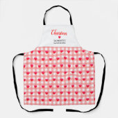おもしろい家庭の女神名ピンクかわいらしハートチェック エプロン (正面)