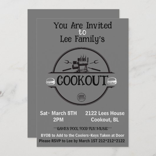 おもしろい家族と友人の料理 招待状 (正面/裏面)