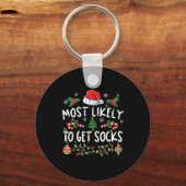 おもしろい家族のクリスマスパジャマが最もそうなるだろう キーホルダー (正面)