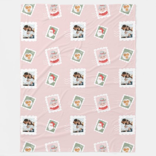 おもしろい家族の写真クリスマス切手コラージュ フリースブランケット (正面)