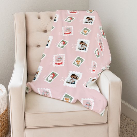 おもしろい家族の写真クリスマス切手コラージュ フリースブランケット