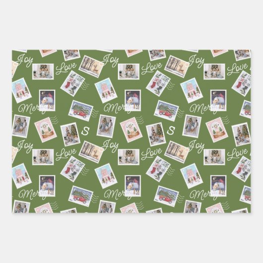 おもしろい家族の写真クリスマス切手コラージュ ラッピングペーパーシート (正面2)