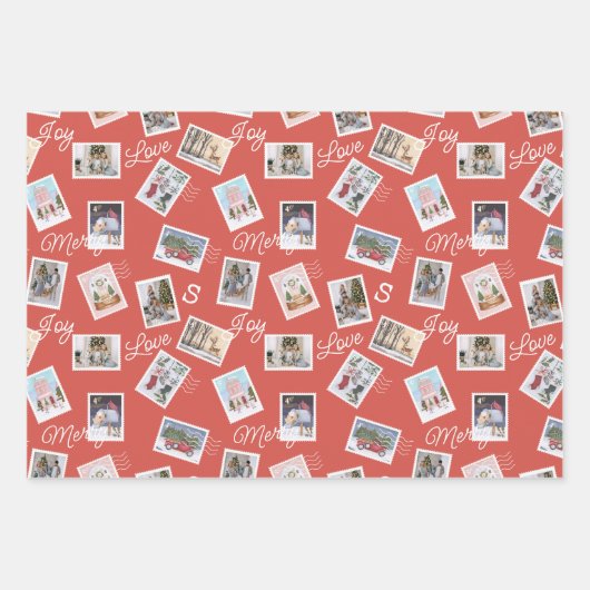おもしろい家族の写真クリスマス切手コラージュ ラッピングペーパーシート (正面)