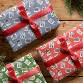 おもしろい家族の写真クリスマス切手コラージュ ラッピングペーパーシート