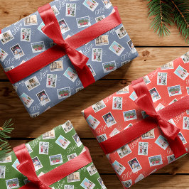 おもしろい家族の写真クリスマス切手コラージュ ラッピングペーパーシート