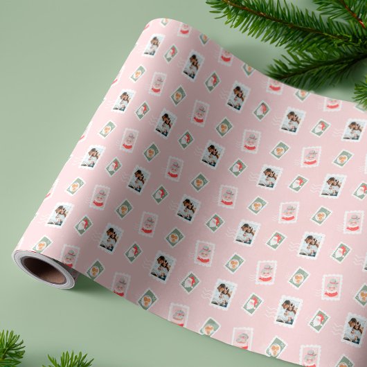 おもしろい家族の写真クリスマス切手コラージュ ラッピングペーパー