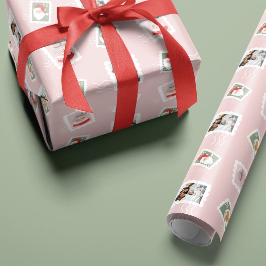 おもしろい家族の写真クリスマス切手コラージュ ラッピングペーパー