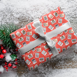 おもしろい家族の写真クリスマス切手コラージュ ラッピングペーパー