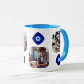 おもしろい家族の写真、ダイヤモンドブルーの邪悪な目のアートワーク マグカップ (正面右)