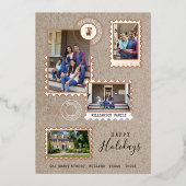 おもしろい家族の引越し切手フォトコラージュ 箔シーズンカード (正面)