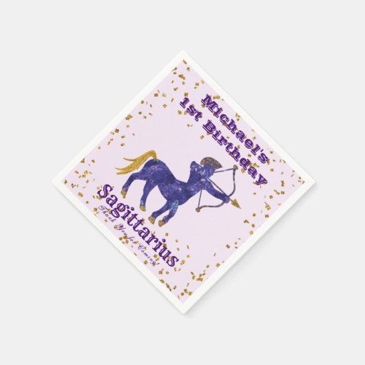 おもしろい射手座最初の誕生日と金ゴールド紙吹雪 スタンダードカクテルナプキン (角)
