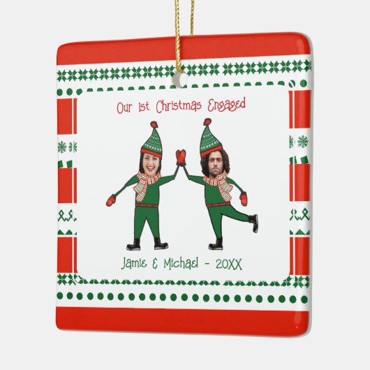 おもしろい小人第1回クリスマス婚約した赤緑 セラミックオーナメント (左)