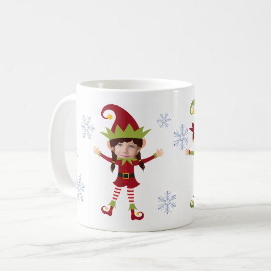 おもしろい小妖精や小人かわいいカスタム子供の写真クリスマス コーヒーマグカップ (正面左)