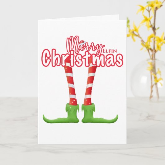 おもしろい小妖精や小人のユーメリーモアがクリスマスカワイイ カード (黄色い花)