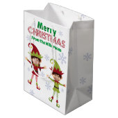 おもしろい小妖精や小人カスタムの子供の写真メリークリスマス ミディアムペーパーバッグ (裏面アングル)