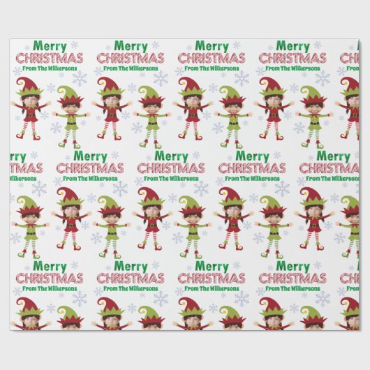 おもしろい小妖精や小人カスタムの子供の写真メリークリスマス ラッピングペーパー (フラット)