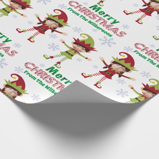 おもしろい小妖精や小人カスタムの子供の写真メリークリスマス ラッピングペーパー (角)