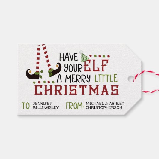 おもしろい小妖精や小人レッグメリーリトルクリスマスFROM ギフトタグ (正面(横))