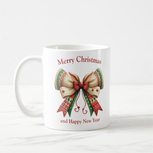 おもしろい小妖精や小人帽子のクリスマスの素朴な弓 コーヒーマグカップ (左)