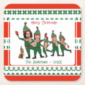 おもしろい小妖精や小人犬のパターンを含む6人の家族 スクエアペーパーコースター (正面)