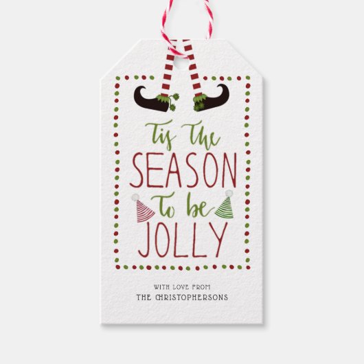 おもしろい小妖精や小人脚のシーズンすてき ギフトタグ (正面)