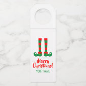 おもしろい小妖精や小人足クリスマス紙ワインボトルハンガー ボトルネックタグ (正面)