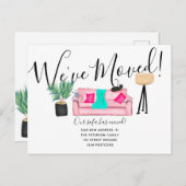 おもしろい居間イラストレーション引っ越し案内 案内ポストカード (正面/裏面)