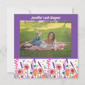 おもしろい山花カラフル卒業カスタム写真 招待状 (正面)