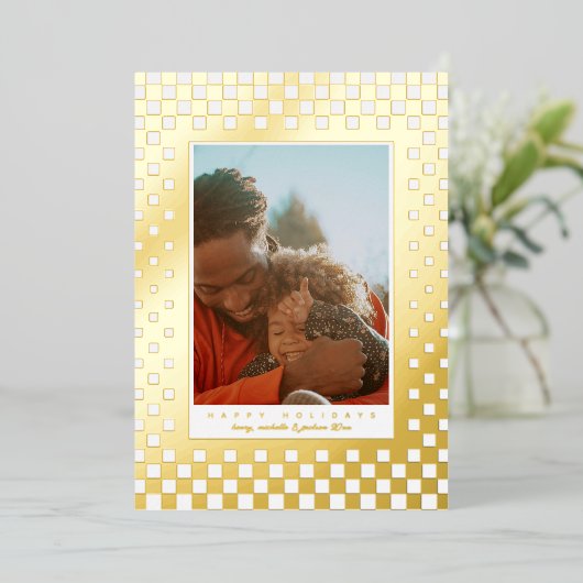 おもしろい市松模様にの写真 箔シーズンカード (立ち正面)