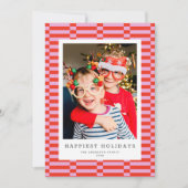 おもしろい市松模様にカスタマイズ可能なカラー1フォトピンク シーズンカード (正面)