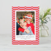 おもしろい市松模様にカスタマイズ可能なカラー1フォトピンク シーズンカード (スタンド正面)