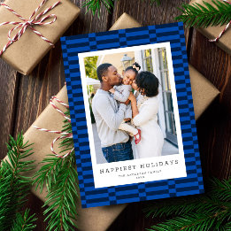 おもしろい市松模様にカスタマイズ可能なカラー1フォトブルー シーズンカード