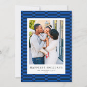 おもしろい市松模様にカスタマイズ可能なカラー1フォトブルー シーズンカード (正面)